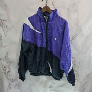 Vintage Windbreaker Jacket Mens Medium Purple Black Colorblock Track Flannel